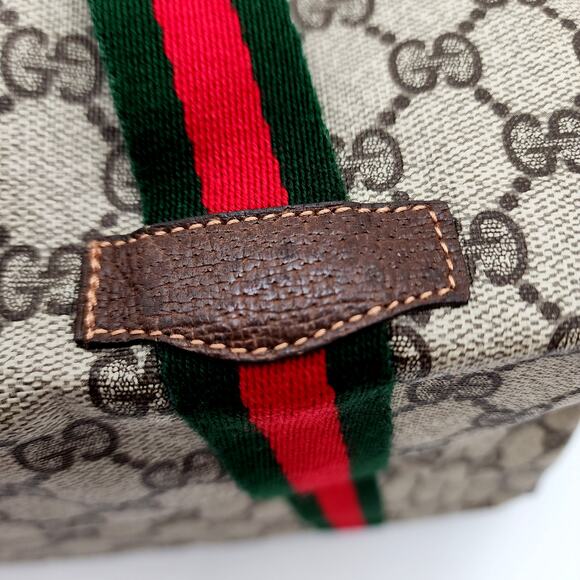 GUCCI GG SUPREME Canvas/Brown Leather Trim Folding Travel Carry VINTAGE - Picture 12 of 13